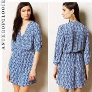 Maeve GALEN Blue Geometric Print Elastic Waist Dress - M